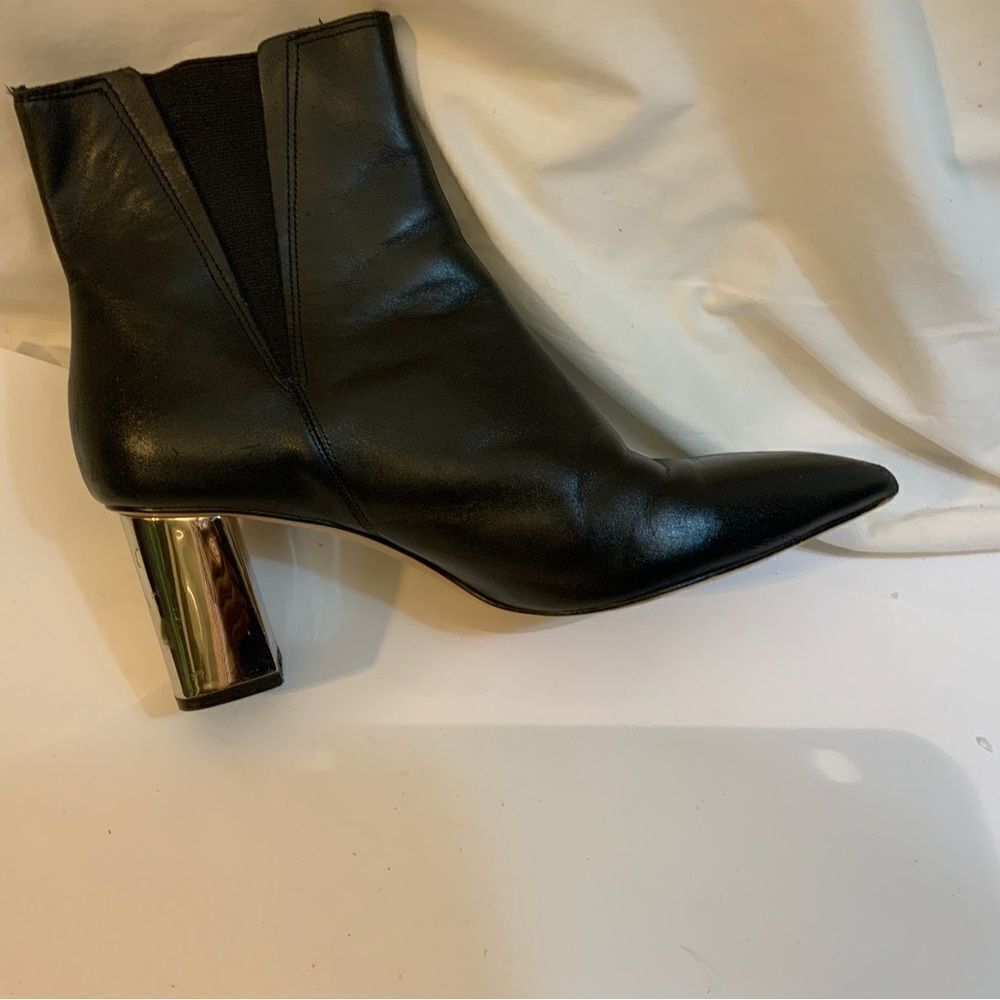 Zara Metallic Heel Black Leather Ankle Boots Size 8 / 38